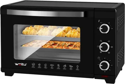 Produktbild von Minibackofen mit Heißluft und Pizzaofen 32 l, Timer, 5 Positionen | Schwarz | 51,8 x 32,5 x 37,8 cm