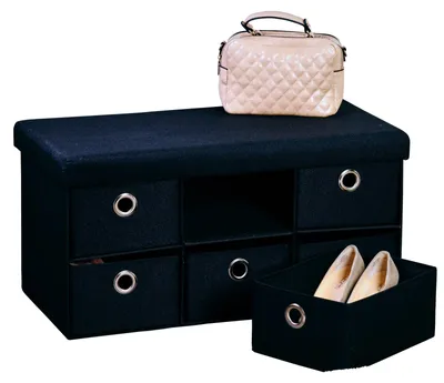 Produktbild von KESPER Sitzbank mit Aufbewahrungsboxen – - – gepolstert, 6 Fächer – 78 x 38 x 38 cm – schwarz – Modell 15954