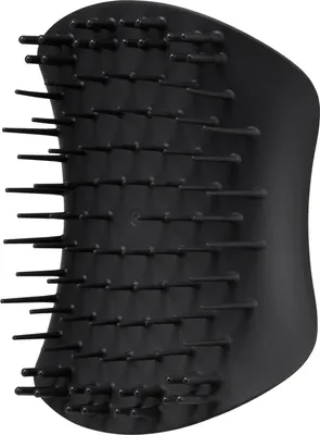 A black hair massager with many small bristles.