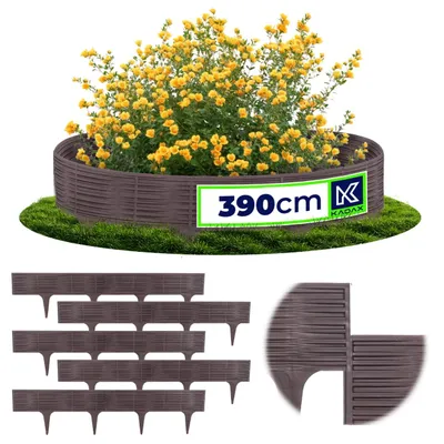 Produktbild von KADAX Rasenkante 78 cm, 5 Stück, Beeteinfassung in Rattanoptik, Beetumrandung aus Kunststoff, Rasenbegrenzung, Beetbegrenzung für Garten (Braun)