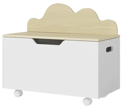 Produktbild von Spielzeugkiste fš¹r Kinder mit Rollen, Klappdeckel mit Sicherheitsverschluss, Wolkenmotiv, Wei? und Natur