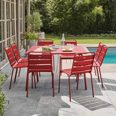 Immagine prodotto di Tavolo da giardino e 8 sedie in metallo rosso - Oviala Palavas