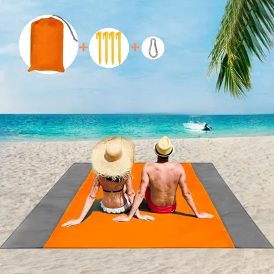 Produktbild von Strandmatte Picknickdecke 210 x 200 cm Picknickdecke, Picknickmatte Stranddecke Picknickdecke mit 4 Fixierpunkten, Camping, Wandern und Picknick