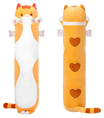 Kuschelkissen Katze, Plüschtier, lang, gefüllt, Orange, 130 cm