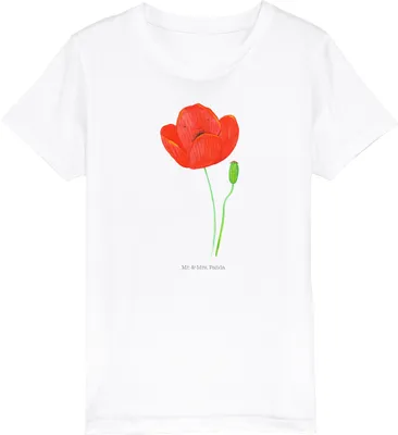 Produktbild von Mr. & Mrs. Panda Kleinkinder T-Shirt Blume Mohnblume 3-4 Jahre (98/104) - Weiß - Geschenk, Motivation, Teenager, Kinder Kurzarm, Garten, Shirt, Religion, Baumwoll, Mohn