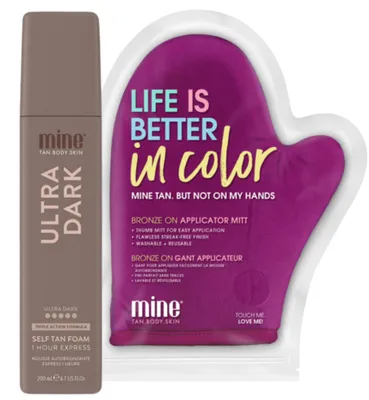 Imagen del producto de MineTan Ultra Dark: espuma autobronceadora con guante, para un bronceado ultra y radiante en rostro y cuerpo