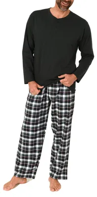 Produktbild von Normann Herren Schlafanzug lang mit Flanell-Hose in Karo-Optik – auch in Übergröße ; dunkelgrün , 48