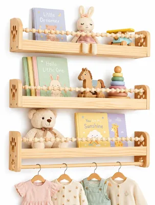3er-Set schwebende Holzregale, 40 cm, für Kinderzimmer
