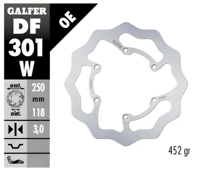 Produktbild von GALFER Vorderradbremsscheibe für SUZUKI RM 125/250 '85-'08, DR-Z 250/400 '00-, YAMAHA WR 250F '03-'16, WR/YZ 426F/450F '00-'15, YZ 125/250 '08-'17 WAVE (250x118x3mm)