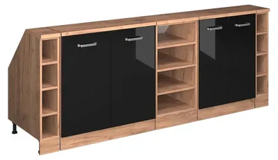 Produktbild von Küchenschrank für Dachschrägen Vicco R-Line Schwarz Hochglanz 210 cm 5er Set Schrankkorpuss 60 cm Tiefe, Model 59952