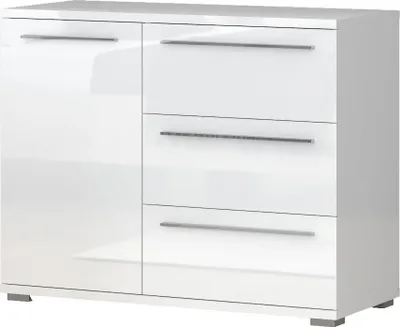 Produktbild von Kommode Siumu 12, Farbe: Weiß / Weiß Hochglanz - 85 x 107 x 45 cm (H x B x T)