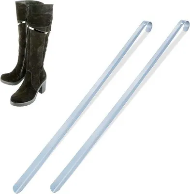 Produktbild von Famanu Schuhanzieher Set von 2 - 70 cm lang - Metall - Mit Aufhängeloch - Anziehhilfe - Silber
