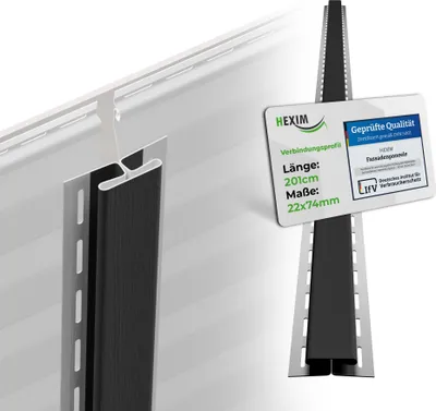 Produktbild von HEXIM Siding Fassadenpaneele außen Fassadenverkleidung wetterfest Kunststoffpanelee PVC-U Verkleidung Außenwand Hausverkleidung UV-beständig - (Verbindungsprofil anthrazit)