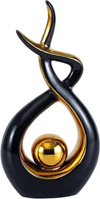 Produktbild von Keramikstatue - Abstrakte Kunst - Wohndekoration - Flame Design - 32 x 16 cm - Schwarz Gold