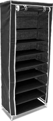 Produktbild von Relaxdays Schuhschrank faltbar, HxBxT: 151 x 60 x 30cm, Textil, 36 Paar, 9 Ablagen, schützt vor Staub/Nässe, schwarz