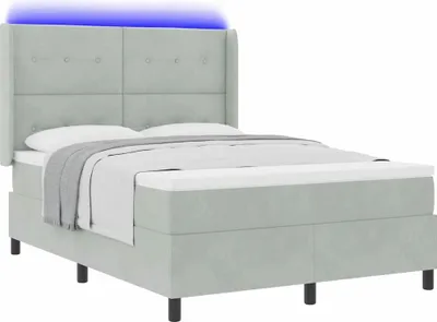 Obrázok produktu pre Posteľ s pružinovým rámom s LED Svetlosivá 160 x 200 cm Zamat