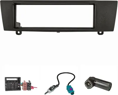 Produktbild von Radioblende Set kompatibel mit BMW 1er E87 3er E90 Z4 E89 schwarz mit Quadlockadapter ISO, Fakra Antennenadapter DIN ISO