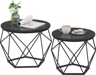 VASAGLE Beistelltisch, 2er Set, abnehmbare Tischplatte, schwarz