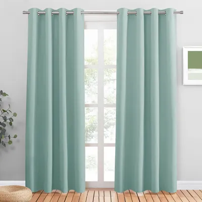 Productafbeelding van Warmte-isolerende gordijnen met oogjes, groen, set van 2, 228 x 117 cm