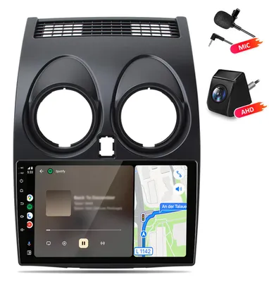 Zdjęcie produktu dla Radio samochodowe 4+64GB z kamerą i mikrofonem, kompatybilne z Nissan Qashqai J10 (2006-2013), obsługujące Carplay, Android Auto, GPS, Wi-Fi, Bluetooth, DAB+, RDS, sterowanie z kierownicy, wyświetlacz 9 cali