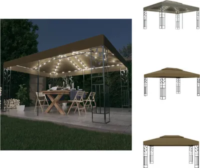 Immagine prodotto di vidaXL Padiglione con doppio tetto e luci LED 3x4 m Taupe - Padiglioni e tende per feste