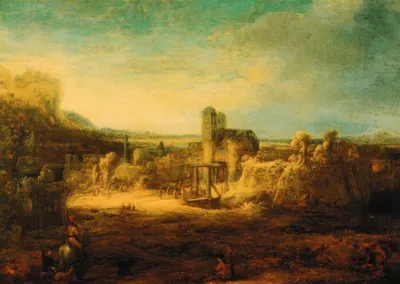 Produktbild von Kunstkarte Rembrandt "Landschaft mit einer Zugbrücke"