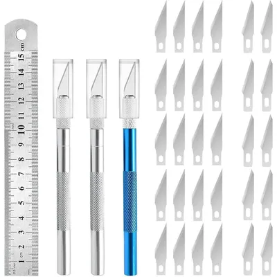 Produktbild von Skalpell mit Ersatzklingen, Bastelmesser Cuttermesser Hobbymesser Schnitzmesser Cutter für DIY Art Work Cutting, 2 Stück mit 20 Klingen