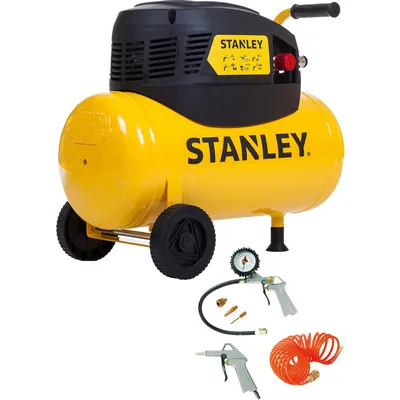 Produktbild von Stanley Kompressor D200/8/24 inkl. 6 Zubehörteile - Luftkompressor 8 Bar - 24L - inkl. Luftpistole, Inflatorpistole, Spiralschlauch 5M und 3 Aufsätze - Gelb