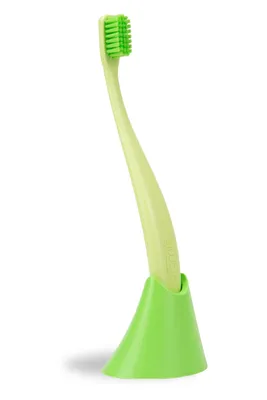 Produktbild von promis Brush & Holder: Nachhaltige Zahnbürste & Zahnbürstenhalter aus Bioplastik, 6750 weiche Borsten, Germany, italienisches Design (grün)