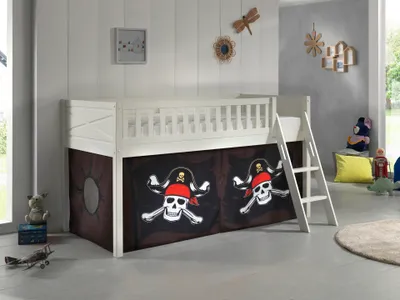 Produktbild von VIPACK - Spielbett SCOTT, LF 90 x 200 cm, mit Rolllattenrost, Leiter und Textilset "Caribian Pirate", weiß lackiert