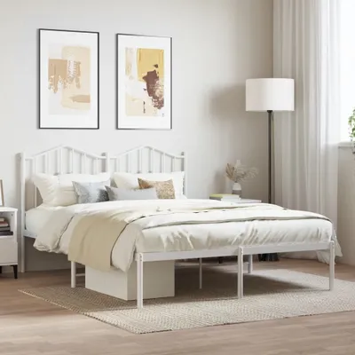 Zdjęcie produktu dla Maison Exclusive – rama łóżka z zagłówkiem, metalowa, biała, 150 x 200 cm