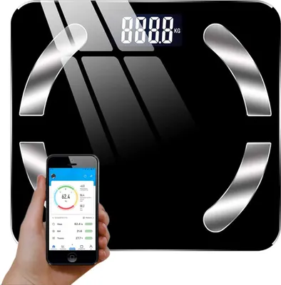Produktbild von Digitale Körperfettwaage mit Bluetooth und App, kompatibel mit Android und iOS, Analysewaage bis 180 kg, Präzise Messung