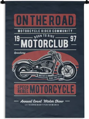 Produktbild von MuchoWow® Wandteppich Wandbehang Motorrad - Retro - Briefe - Schwarz 90x135 cm Tapisserie Dekoration Wandtuch - Baumwolle - Wandskulptur