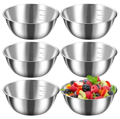 Produktbild von 6-teiliges multifunktionales Metallschüssel-Set, Edelstahl-Rührschüsseln zum Zubereiten und Aufbewahren von Lebensmitteln, silber (17 cm, 0,7 l)