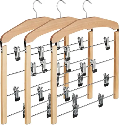 Immagine prodotto di Rokhanger - Set di 3 - Antiscivolo - Gancio girevole a 360° - Legno - 45,5 x 39 x 2,5 cm - Appendiabiti per pantaloni - Naturale