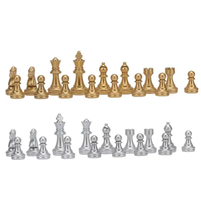 Produktbild von Schachfiguren Set, 32 Stück aus Kunststoff, vergoldete und versilberte Figuren, 1,93 Zoll König,perfektes Schachspielzeug
