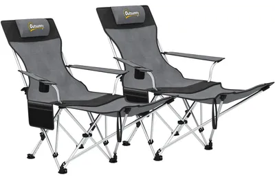 Produktbild von 2er Set Campingstuhl faltbar Angelstuhl mit abnehmbar Fußstütze Getränkehalter belastbar 120 kg Grau