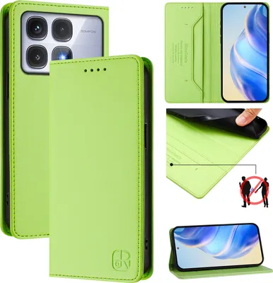 Produktbild von Lederhülle für Xiaomi Redmi K70 Ultra Hülle Flip Brieftasche Kartenfächern Ständer Schutzhülle Grün