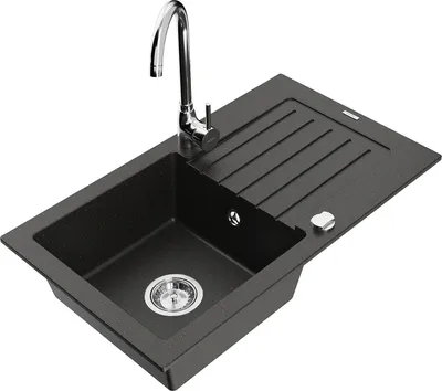 Image de Mexen Pablo Évier en granit 1 bac avec égouttoir et mitigeur Telma, Noir/Or - 6510-75-670200-00