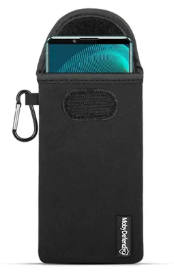 Productafbeelding van MobyDefend Hoesje - Geschikt voor Sony Xperia 5 III - Neopreen Pouch Met Karabijnhaak - Insteek - Riemlus - Zwart