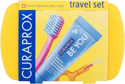 Obrázok produktu pre Curaprox Travel set žltý - Zubná a medzizubná kefka a pasta na zuby