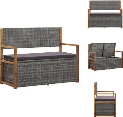 Zdjęcie produktu dla vidaXL Ławka ze schowkiem 115 cm polirattan lite drewno akacja szary - Ławki ogrodowe