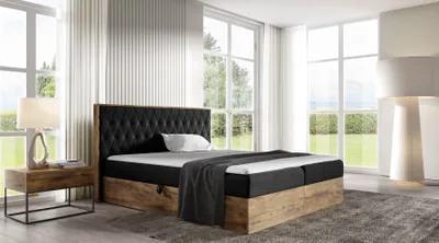 Produktbild von Kontinentales Bett 140x200 CHANTELLE 6 - Wotan Eiche / Graphit + GRATIS Matratzenauflage