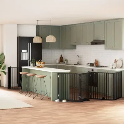 Produktbild von "im Angebot" 10-tlg. Hundetor mit Tür Faltbar Schwarz 800 cm Pappelholz - Sonstiges Hundezubehör CC7625