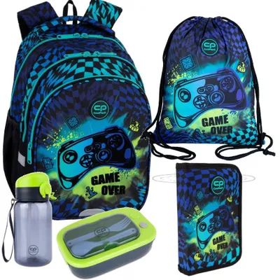 Produktbild von CoolPack Schulrucksack Set 5-teilig 21L für Jungen Rucksack Federmäppchen Sportbeutel Trinkflasche Brotdose GAME PADS