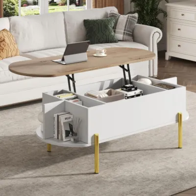 Produktbild von Couchtisch,Kaffeetisch mit Höhenverstellbarer Platte,Wohnzimmertische, Beistelltische, Sofatische mit verstecktem Stauraum 120*50*43cm
