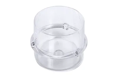 A clear plastic measuring cup is shown against a white background.