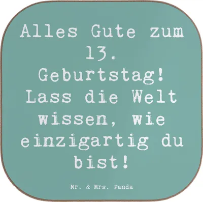 Produktbild von Mr. & Mrs. Panda Untersetzer für Gläser Spruch 13. Geburtstag - Meeresbrise - Geschenk, Jubiläum, Glückwunsch, Happy Birthday, Kindergeburtstag, Glas, Tischuntersetzer