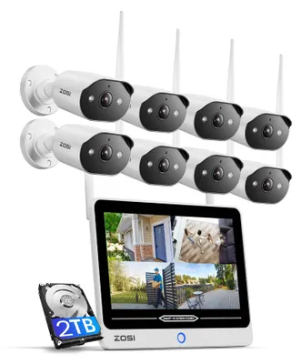 Produktbild von ZOSI 2K Wi-Fi 6 Überwachungskamera Set Außen mit 12-Zoll Monitor-NVR, 2TB, 8x 3MP WLAN-Kameras