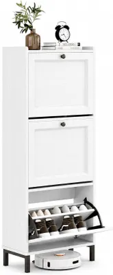 Imagen del producto de Zapatero, con 3 puertas, para 14-18 pares de zapatos, 24 x 60 x 102 cm, color blanco